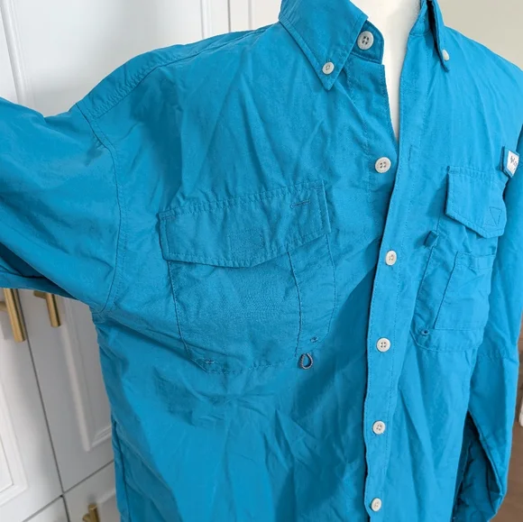 Columbia Men's Blue Fishing PFG Vented Shirt Size Small Jacket - Picture 9 of 10